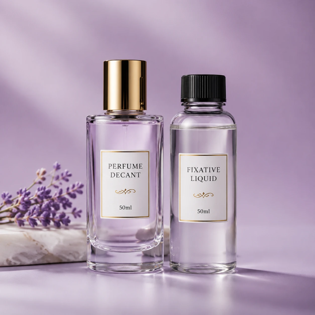 پک شیشه عطر 50ml همراه با فیکساتور حرفه‌ای عطرسازی